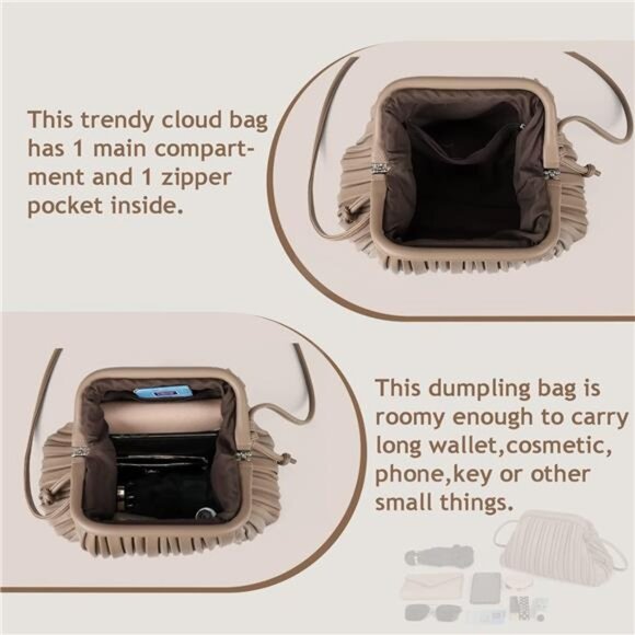 Clutch Purse and Dumpling Bag for Women,Designer Cloud Handbag and Ruched Bag - Picture 5 of 7